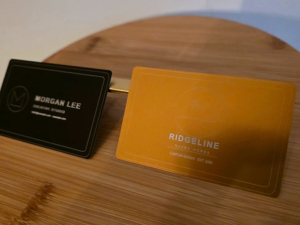 HayesLabs black and gold metal-face NFC business card design examples; your order uses your approved layout